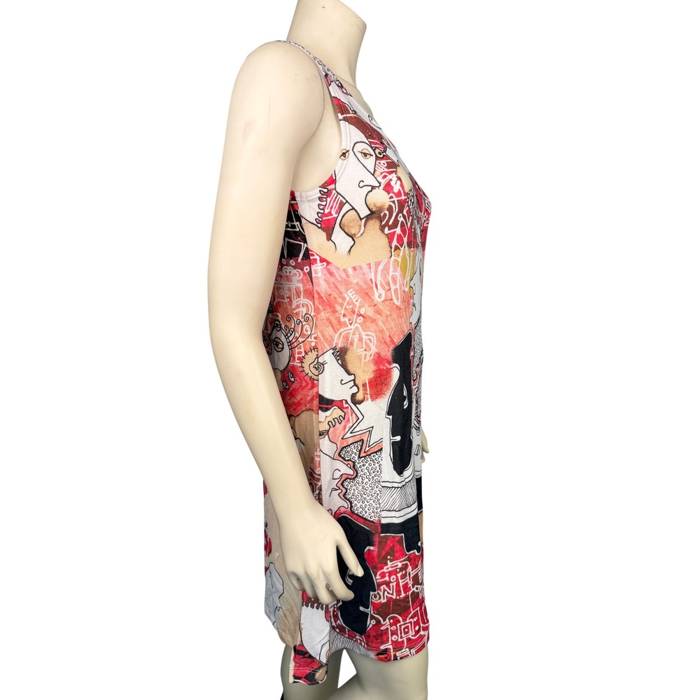 Inoah Abstract Art Print Tank L Dress Red‎ MultiSleeveless Stretch Knit USA - Picture 8 of 10